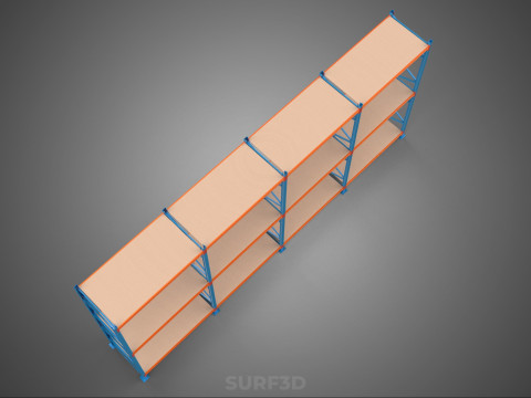 SHELF WOOD STEEL WAREHOUSE METAL SHELVING STORAGE RACK ORGANIZE Modèle 3D