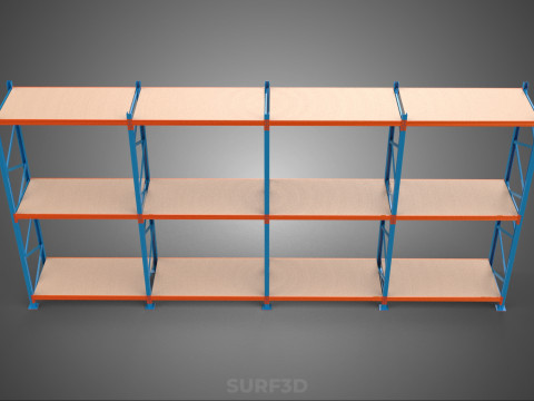 SHELF WOOD STEEL WAREHOUSE METAL SHELVING STORAGE RACK ORGANIZE Modèle 3D