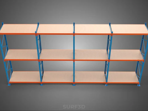 SHELF WOOD STEEL WAREHOUSE METAL SHELVING STORAGE RACK ORGANIZE 3D Model