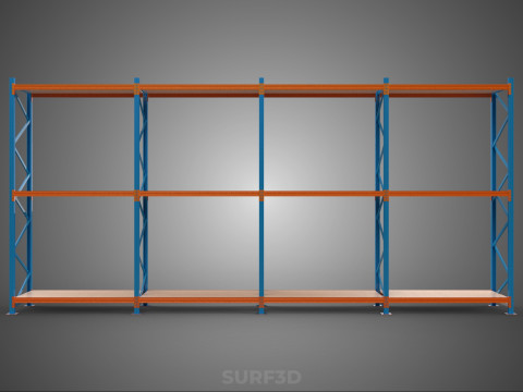 SHELF WOOD STEEL WAREHOUSE METAL SHELVING STORAGE RACK ORGANIZE Modèle 3D