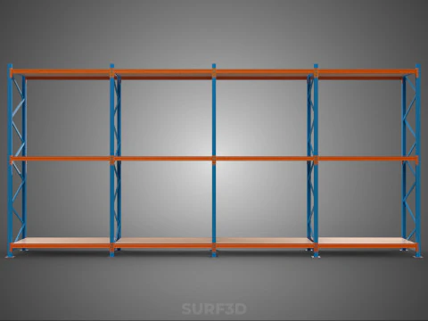 SHELF WOOD STEEL WAREHOUSE METAL SHELVING STORAGE RACK ORGANIZE 3D Model