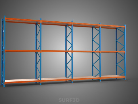 SHELF WOOD STEEL WAREHOUSE METAL SHELVING STORAGE RACK ORGANIZE Modèle 3D