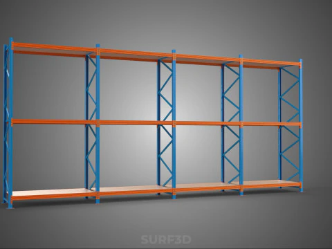 SHELF WOOD STEEL WAREHOUSE METAL SHELVING STORAGE RACK ORGANIZE 3D Model