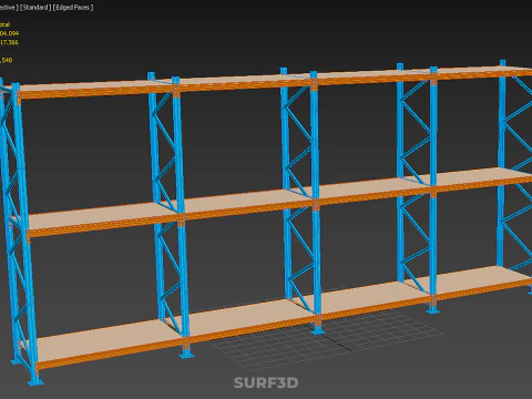SHELF WOOD STEEL WAREHOUSE METAL SHELVING STORAGE RACK ORGANIZE 3D Model