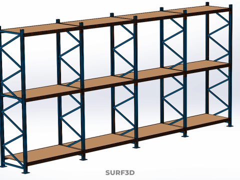 SHELF WOOD STEEL WAREHOUSE METAL SHELVING STORAGE RACK ORGANIZE Modèle 3D