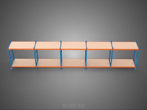 HORIZONTAL WOOD STEEL WAREHOUSE METAL SHELVING STORAGE RACK TRAY 3D Model