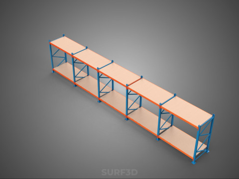 HORIZONTAL WOOD STEEL WAREHOUSE METAL SHELVING STORAGE RACK TRAY 3D Model