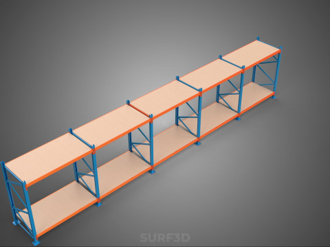 HORIZONTAL WOOD STEEL WAREHOUSE METAL SHELVING STORAGE RACK TRAY 3D Model