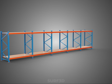 HORIZONTAL WOOD STEEL WAREHOUSE METAL SHELVING STORAGE RACK TRAY 3D Model