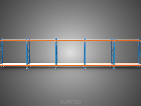 HORIZONTAL WOOD STEEL WAREHOUSE METAL SHELVING STORAGE RACK TRAY 3D Model