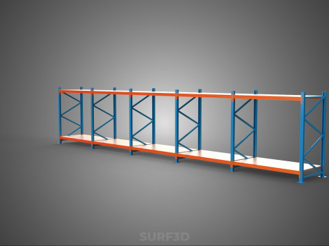 HORIZONTAL WOOD STEEL WAREHOUSE METAL SHELVING STORAGE RACK TRAY 3D Model
