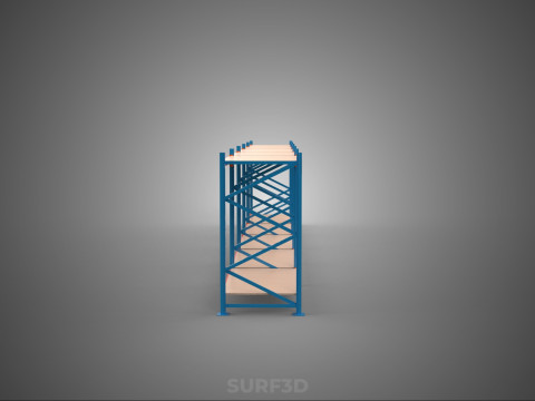 HORIZONTAL WOOD STEEL WAREHOUSE METAL SHELVING STORAGE RACK TRAY 3D Model