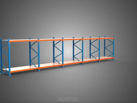 HORIZONTAL WOOD STEEL WAREHOUSE METAL SHELVING STORAGE RACK TRAY 3D Model