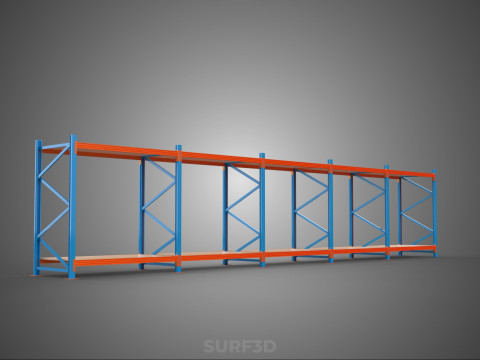 HORIZONTAL WOOD STEEL WAREHOUSE METAL SHELVING STORAGE RACK TRAY 3D Model