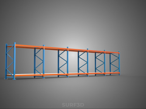 HORIZONTAL WOOD STEEL WAREHOUSE METAL SHELVING STORAGE RACK TRAY 3D Model