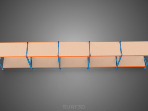 HORIZONTAL WOOD STEEL WAREHOUSE METAL SHELVING STORAGE RACK TRAY 3D Model