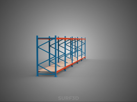 HORIZONTAL WOOD STEEL WAREHOUSE METAL SHELVING STORAGE RACK TRAY 3D Model