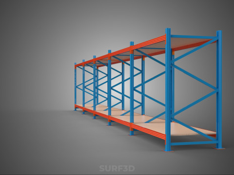 HORIZONTAL WOOD STEEL WAREHOUSE METAL SHELVING STORAGE RACK TRAY 3D Model