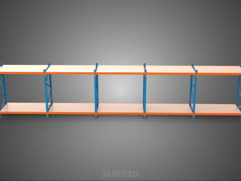 HORIZONTAL WOOD STEEL WAREHOUSE METAL SHELVING STORAGE RACK TRAY 3D Model
