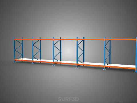 HORIZONTAL WOOD STEEL WAREHOUSE METAL SHELVING STORAGE RACK TRAY 3D Model