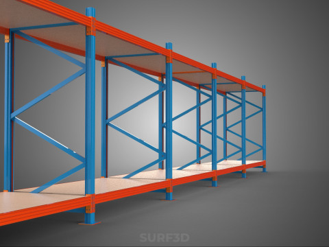 HORIZONTAL WOOD STEEL WAREHOUSE METAL SHELVING STORAGE RACK TRAY 3D Model