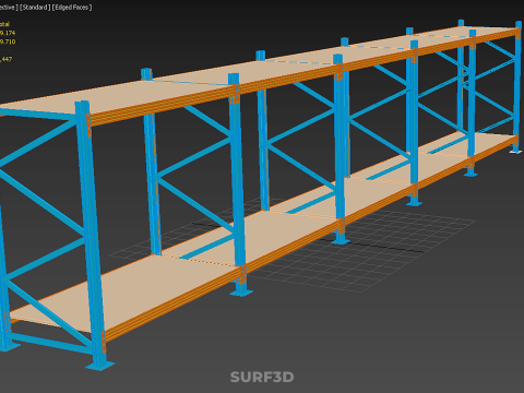 HORIZONTAL WOOD STEEL WAREHOUSE METAL SHELVING STORAGE RACK TRAY 3D Model