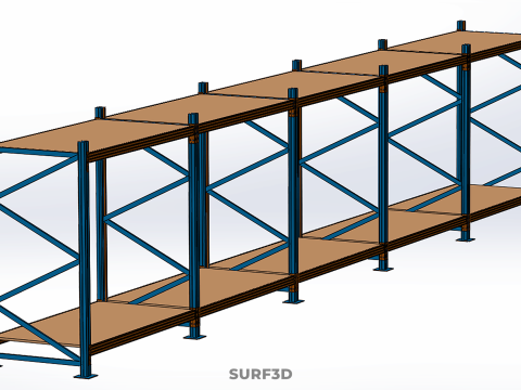 HORIZONTAL WOOD STEEL WAREHOUSE METAL SHELVING STORAGE RACK TRAY 3D Model