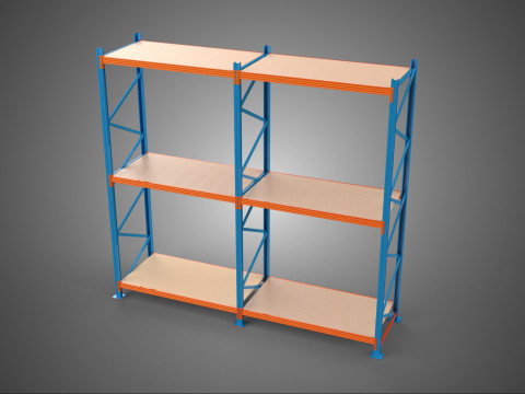 FRAME SHELF WOOD STEEL WAREHOUSE METAL SHELVES STORAGE RACK TRAY 3D Modell