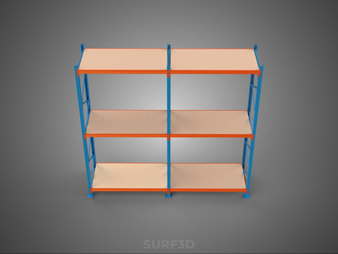 FRAME SHELF WOOD STEEL WAREHOUSE METAL SHELVES STORAGE RACK TRAY 3D Model
