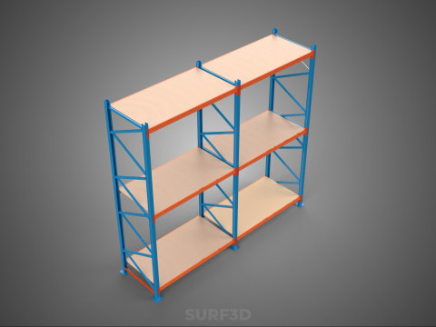 FRAME SHELF WOOD STEEL WAREHOUSE METAL SHELVES STORAGE RACK TRAY 3D Model