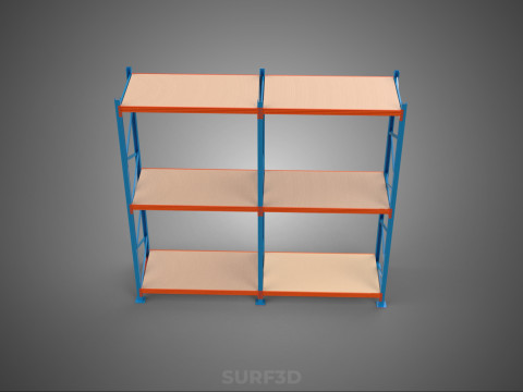 FRAME SHELF WOOD STEEL WAREHOUSE METAL SHELVES STORAGE RACK TRAY 3D Model