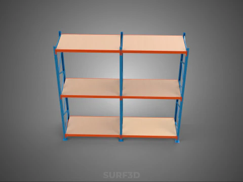 FRAME SHELF WOOD STEEL WAREHOUSE METAL SHELVES STORAGE RACK TRAY 3D Model