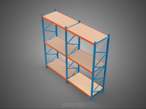 FRAME SHELF WOOD STEEL WAREHOUSE METAL SHELVES STORAGE RACK TRAY 3D Model