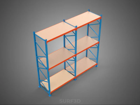 FRAME SHELF WOOD STEEL WAREHOUSE METAL SHELVES STORAGE RACK TRAY 3D Model