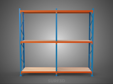 FRAME SHELF WOOD STEEL WAREHOUSE METAL SHELVES STORAGE RACK TRAY 3D Model