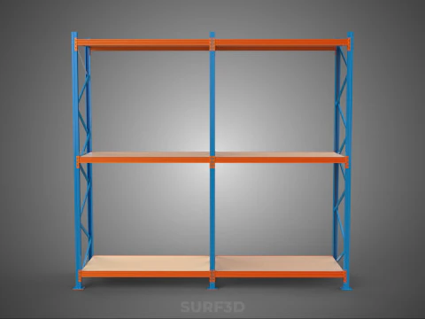 FRAME SHELF WOOD STEEL WAREHOUSE METAL SHELVES STORAGE RACK TRAY 3D Model
