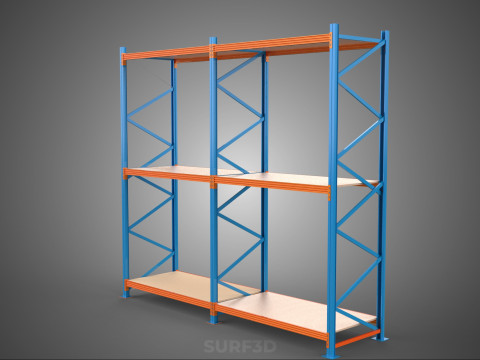 FRAME SHELF WOOD STEEL WAREHOUSE METAL SHELVES STORAGE RACK TRAY 3D Model