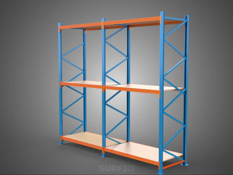 FRAME SHELF WOOD STEEL WAREHOUSE METAL SHELVES STORAGE RACK TRAY 3D Model