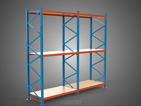 FRAME SHELF WOOD STEEL WAREHOUSE METAL SHELVES STORAGE RACK TRAY 3D Model