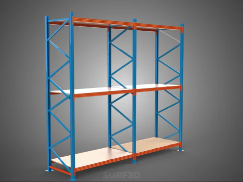 FRAME SHELF WOOD STEEL WAREHOUSE METAL SHELVES STORAGE RACK TRAY 3D Model