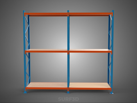 FRAME SHELF WOOD STEEL WAREHOUSE METAL SHELVES STORAGE RACK TRAY 3D Model