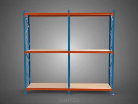 FRAME SHELF WOOD STEEL WAREHOUSE METAL SHELVES STORAGE RACK TRAY 3D Model