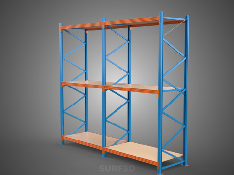 FRAME SHELF WOOD STEEL WAREHOUSE METAL SHELVES STORAGE RACK TRAY 3D Model
