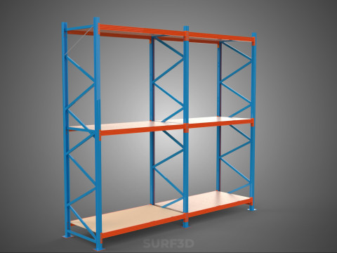 FRAME SHELF WOOD STEEL WAREHOUSE METAL SHELVES STORAGE RACK TRAY 3D Model