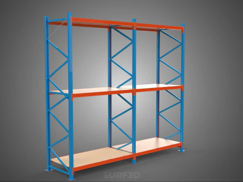 FRAME SHELF WOOD STEEL WAREHOUSE METAL SHELVES STORAGE RACK TRAY 3D Model