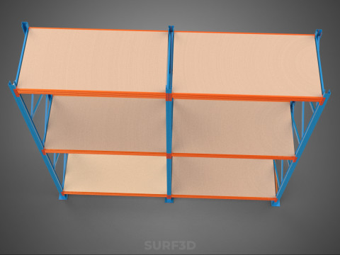 FRAME SHELF WOOD STEEL WAREHOUSE METAL SHELVES STORAGE RACK TRAY 3D Model