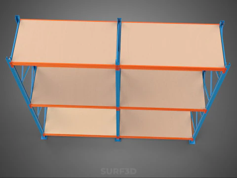FRAME SHELF WOOD STEEL WAREHOUSE METAL SHELVES STORAGE RACK TRAY 3D Model
