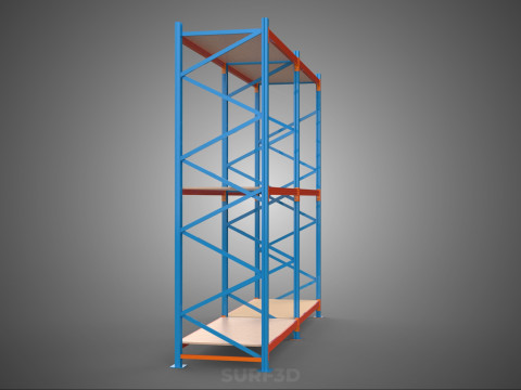FRAME SHELF WOOD STEEL WAREHOUSE METAL SHELVES STORAGE RACK TRAY 3D Model