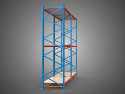 FRAME SHELF WOOD STEEL WAREHOUSE METAL SHELVES STORAGE RACK TRAY 3D Model