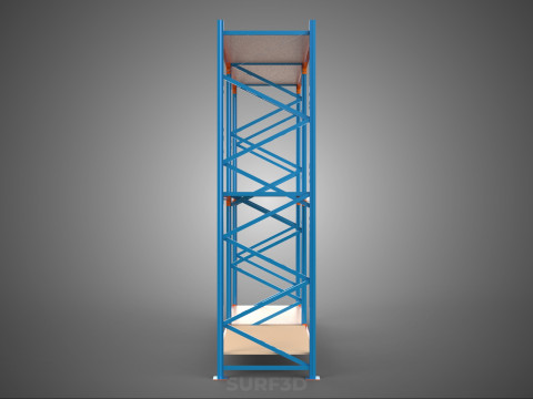 FRAME SHELF WOOD STEEL WAREHOUSE METAL SHELVES STORAGE RACK TRAY 3D Model